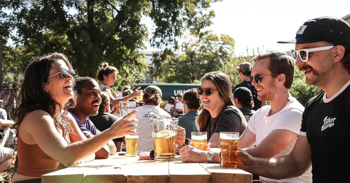 beer patrons enjoying patio