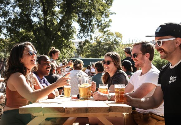 beer patrons enjoying patio