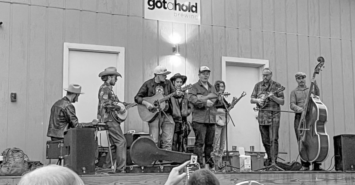 bluegrass band on stage at brewery