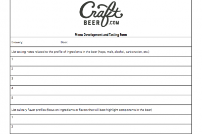 beer and food Menu Development Form