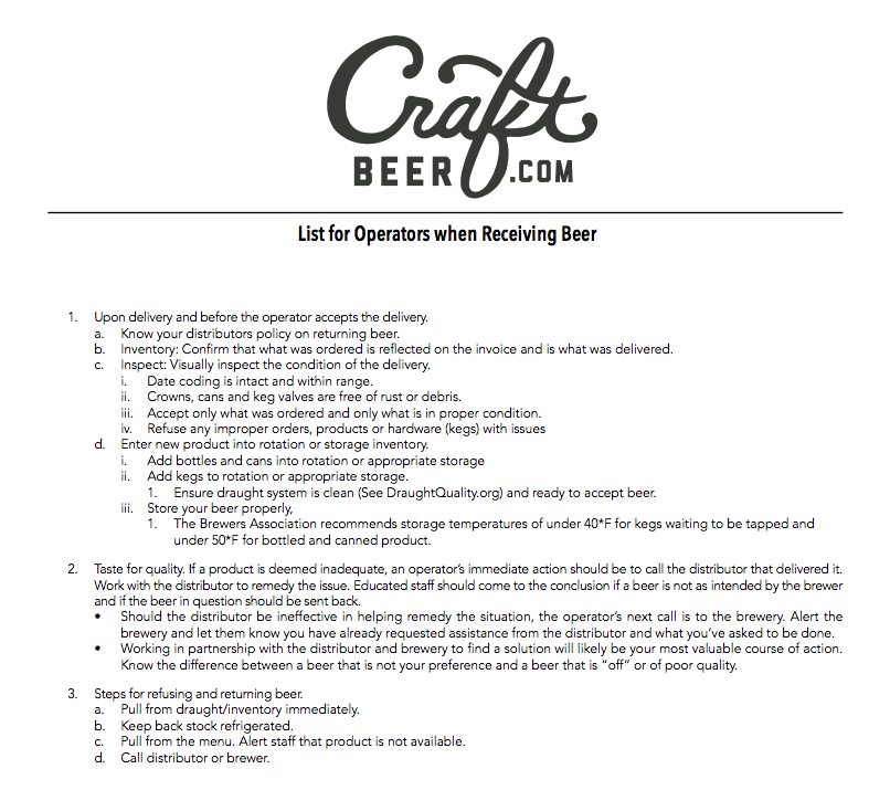 Operator's Guide to Receiving Beer